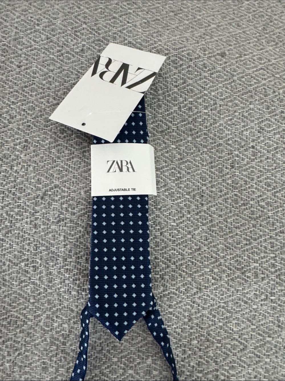 ZARA Navy Blue Tie with Light Blue Diamond Pattern